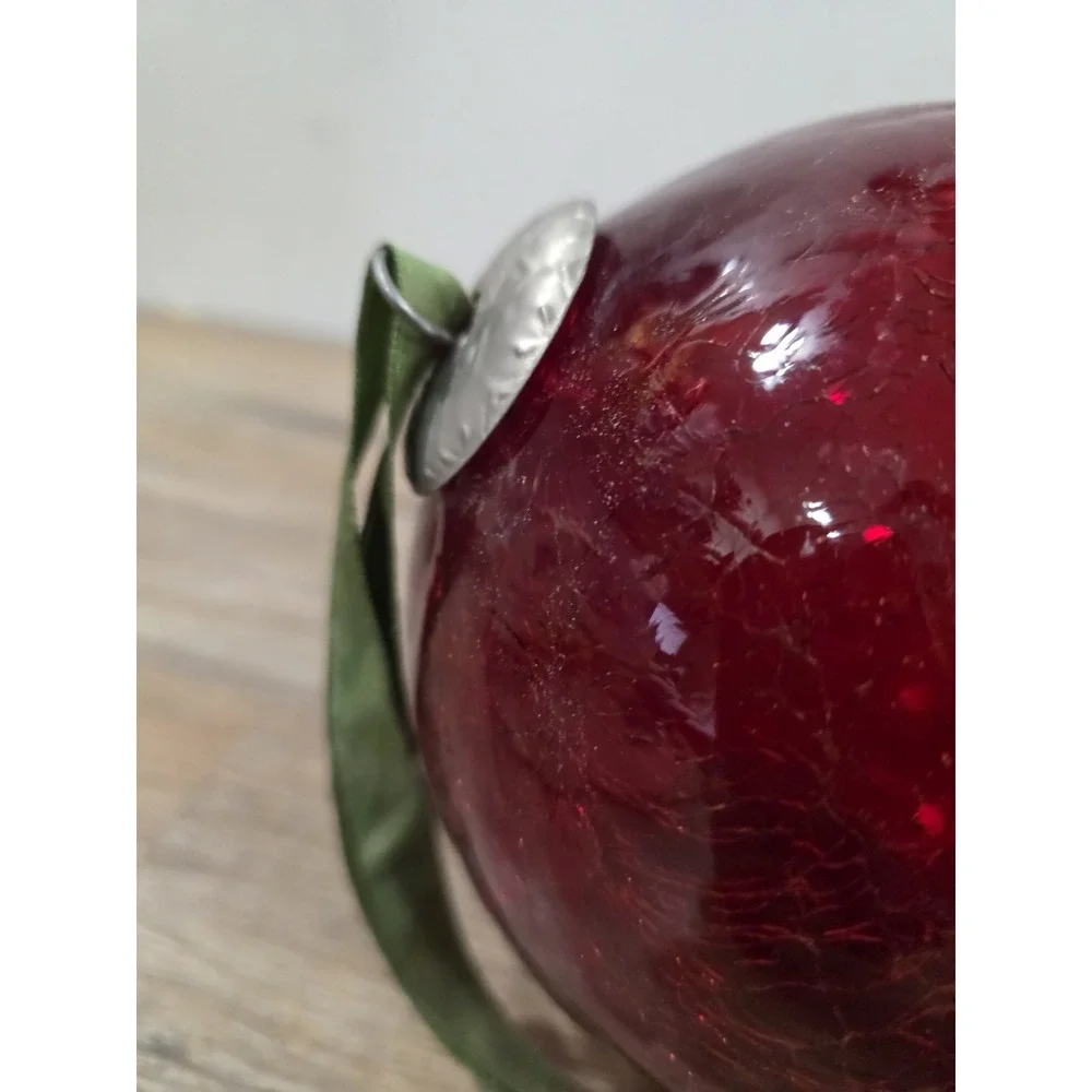 Large Ruby Red Vintage Kugel Style Crackle Glass Decorative Ornament Christmas